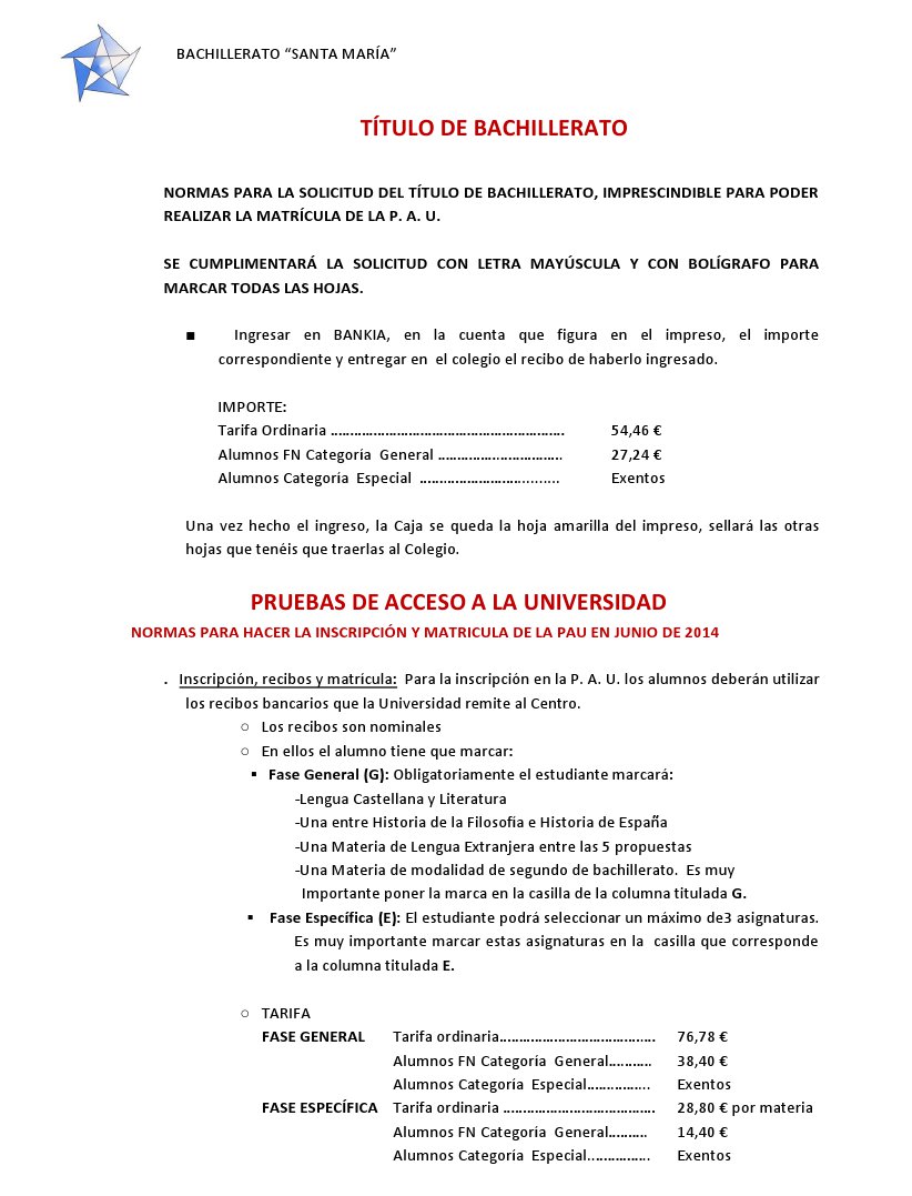 Normas solicitud inscripcion bachiller y pau