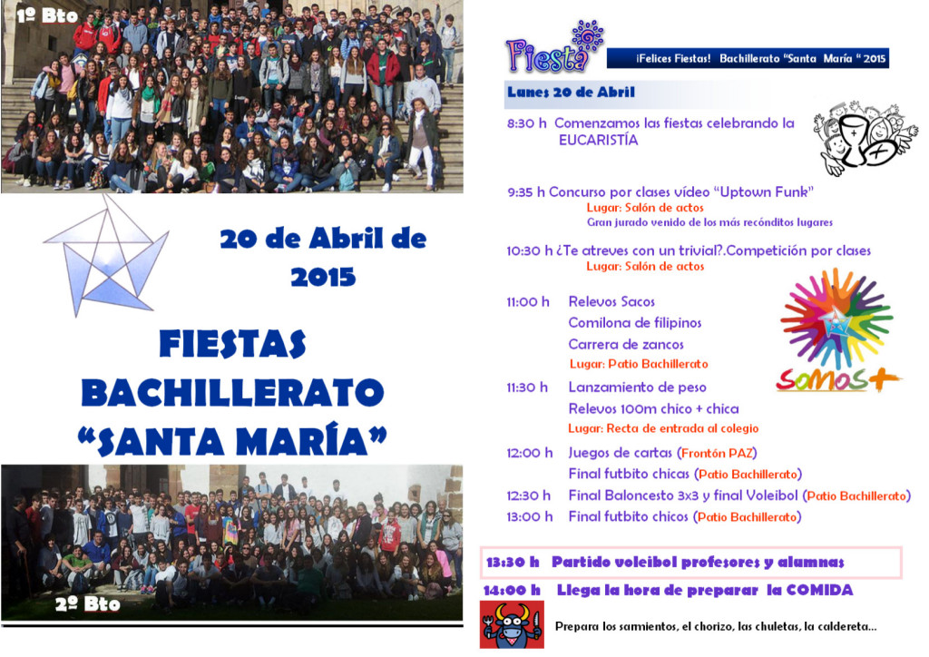 Programa de fiestas del bachillerato , lunes 20 de abril.